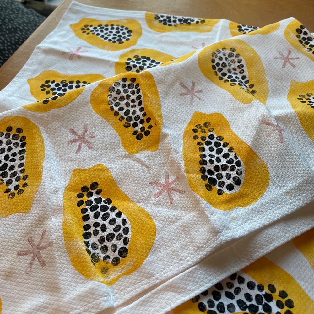 Handmade Papaya Print Kitchen Towels